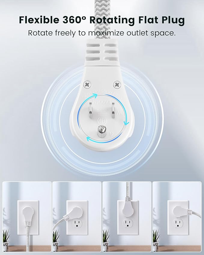 SURAIELEC Flat Extension Cord 3FT, 360° Rotating Flat Plug Extension Cord - Image 3