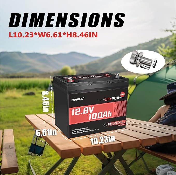 12V 100Ah Mini LiFePO4 Lithium Battery, Built-in 100A BMS, 1280Wh Deep Cycle - Image 6