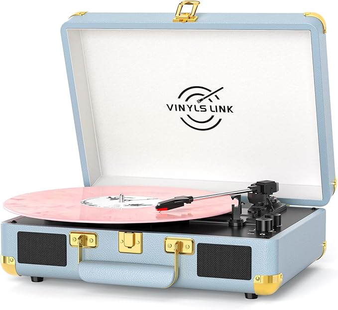Vinyl Record Player 3-Speed Bass Control Bluetooth Suitcase Portable by VINYLSLINK