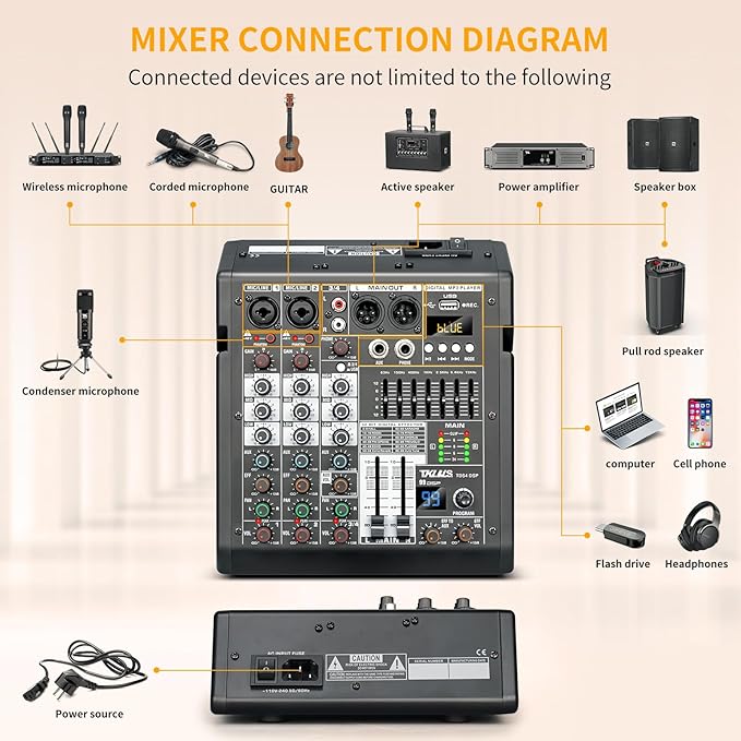 4 Channel Audio Mixer for Home Audio, Sound Mixer Board - Image 6