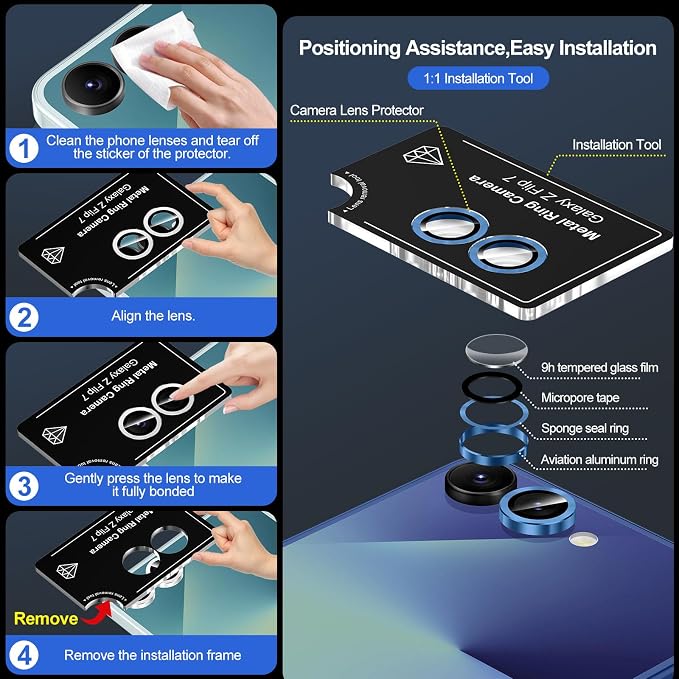 for Samsung Galaxy Z Flip 7 Camera Lens Protector, Individual Metal Ring - Image 6