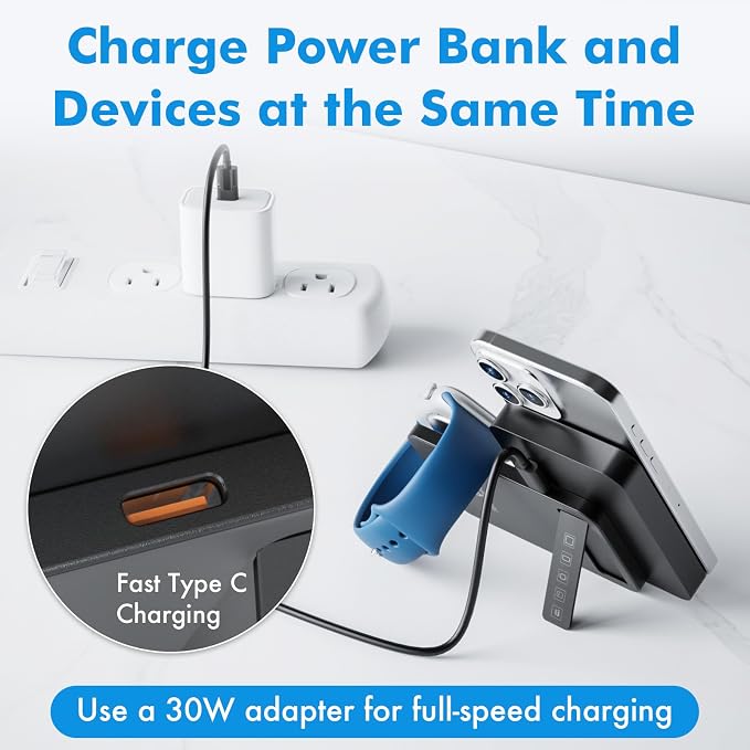 Magnetic Wireless Power Bank, 3-in-1 Portable Charger 10000mAh w/Kickstand - Image 7