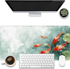 Desk Pad, Watercolor Koi Fish Desk Mat, Koi Fish in Pond Large Gaming Mouse Pad by KOAIWPAE