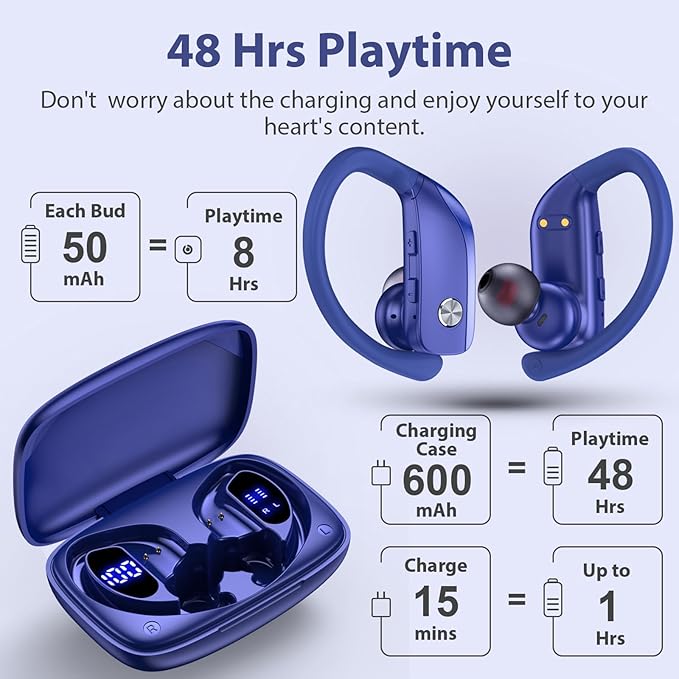 bmanl Wireless Earbuds Bluetooth Headphones 48hrs Play Back Sport Earphones - Image 3