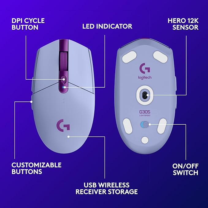 Logitech G305 LIGHTSPEED Wireless Gaming Mouse, Hero 12K Sensor, 000 DPI - Image 6