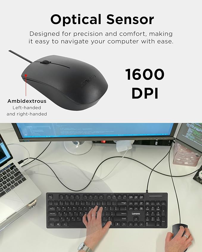 Lenovo 305 USB-C Wired Keyboard & Mouse Combo, Spill-Resistant, Narrow Border - Image 4