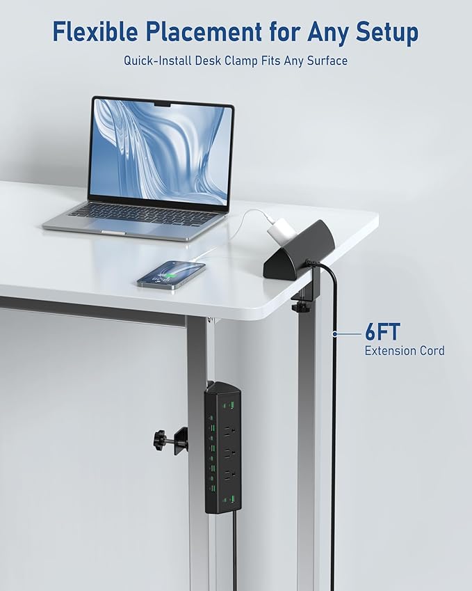 Jgstkcity 90W Desk Clamp Power Strip, 12 USB Ports, Surge Protector, ETL Listed - Image 4