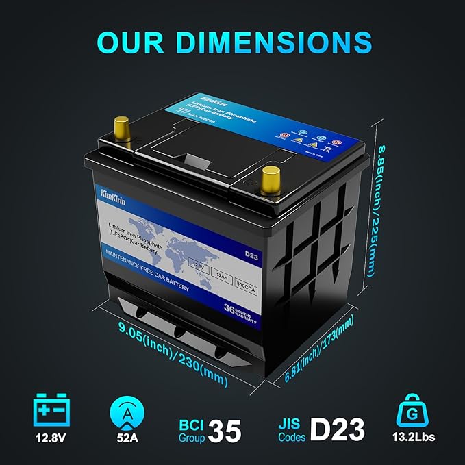 XINGCELL Kim Kirin12.8V 52Ah LiFePO4 Car Battery Group 35/D23 – Lithium Iron - Image 2
