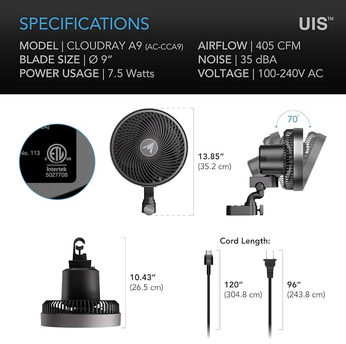 AC Infinity CLOUDRAY A9, Grow Tent Clip Fan 9” - Image 6