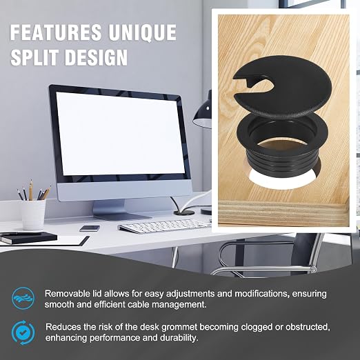 1-1/2" Black Desk Grommet，JTemgle Plastic Cable Hole Cover Computer Table Cord - Image 4