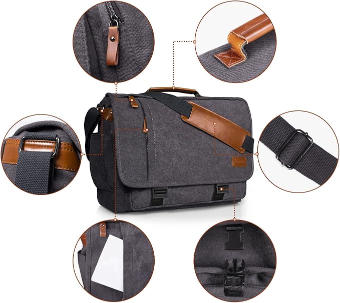 ESTARER Computer Messenger Bag 15-15.6 inch, Water-resistant Canvas Work Bag - Image 6