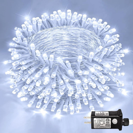 250 LED White Christmas Lights Outdoor, 82ft 8 Modes White Christmas String Lights Clear Wire, Plug in Twinkle Fairy Lights for Bedroom Wedding Tree Christmas Decorations