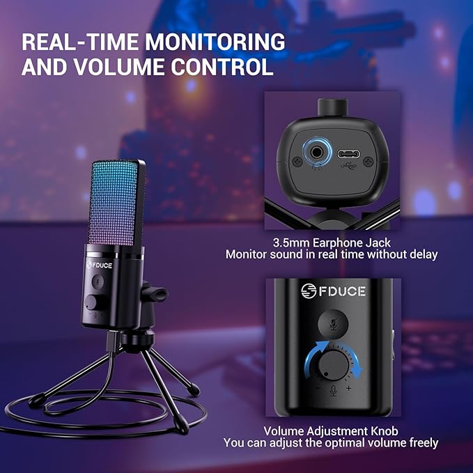 FDUCE Gaming USB Microphone for PC, RGB Condenser Computer Mic - Image 4