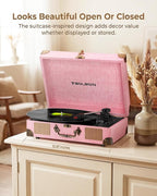 Vinyl Record Player with Bluetooth Output & Input, Treble & Bass Control - Image 11