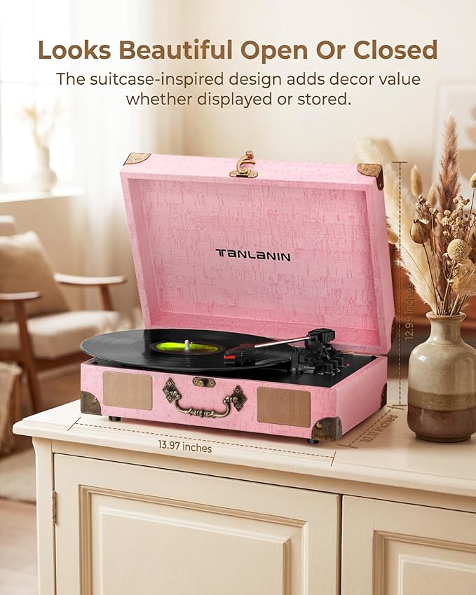 Vinyl Record Player with Bluetooth Output & Input, Treble & Bass Control - Image 11