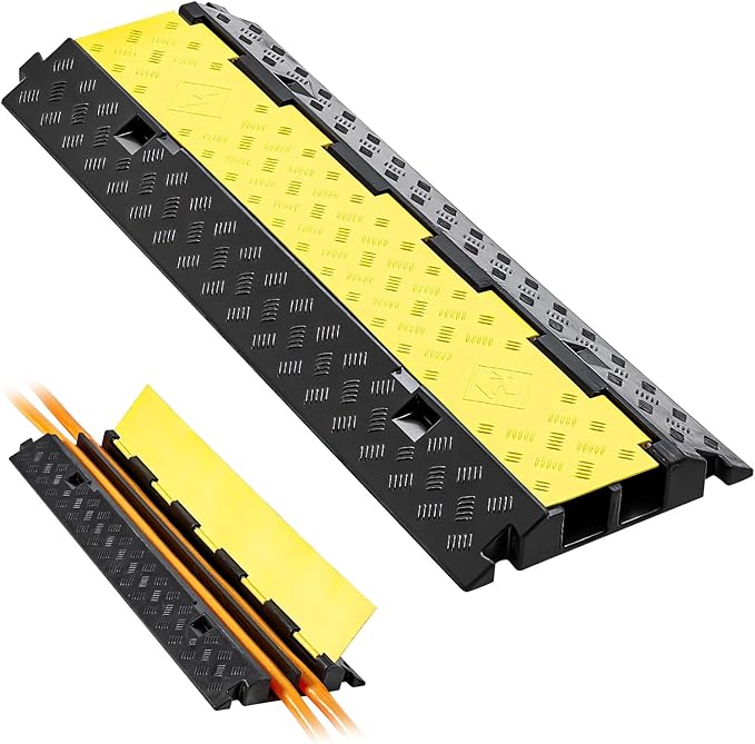 VEVOR Cable Protector Ramp, 2 Channel Heavy Duty 39.37'' Rubber Cord Hose Wire by VEVOR