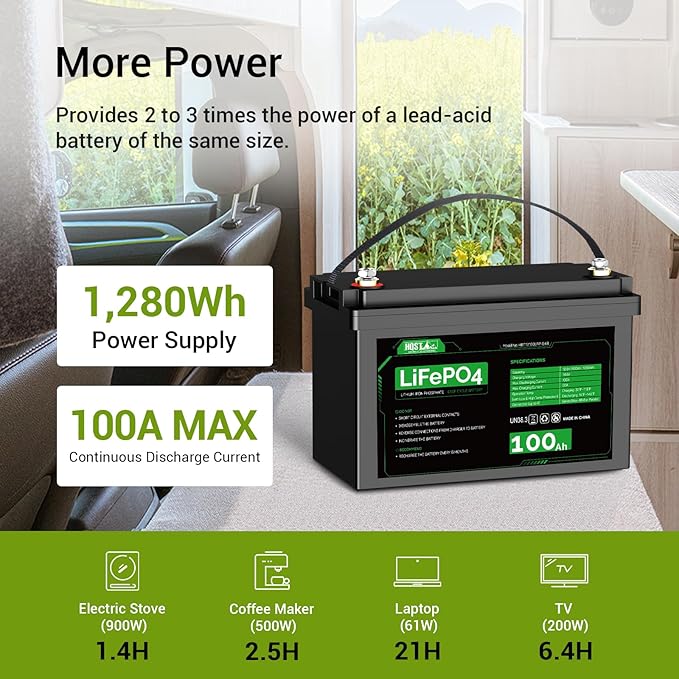 HQST LiFePO4 Battery 100ah Lithium Battery, 12V Lithium Iron Phosphate Battery - Image 6