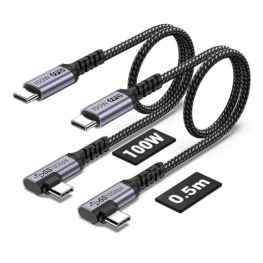 100W Short USB C Cable 3.1 Right Angle, 5A Fast Charging, 10GBbps High Speed by SUMPK