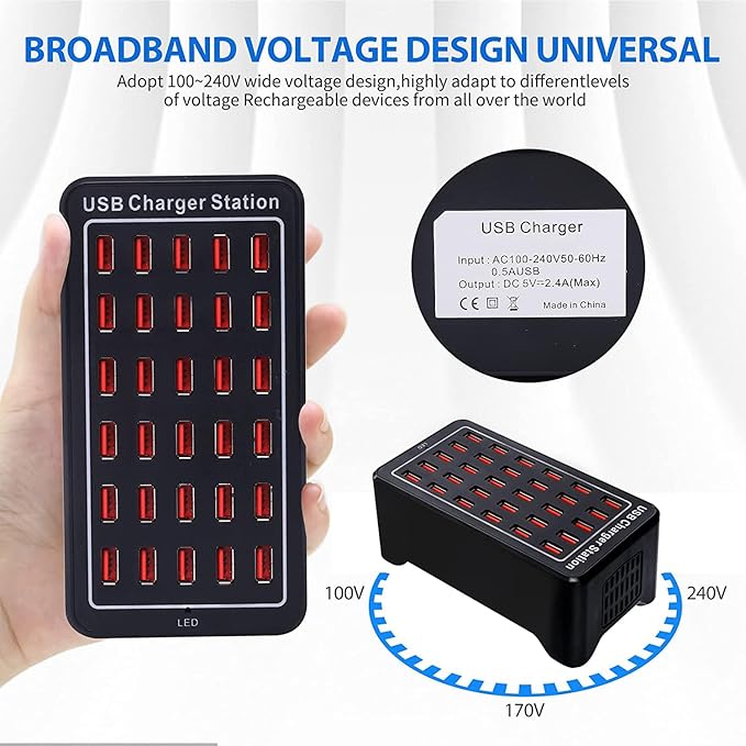 30 Port USB Charger, 150W/30A USB Smart Charger, 30-in-1 Desktop Charging hub - Image 7