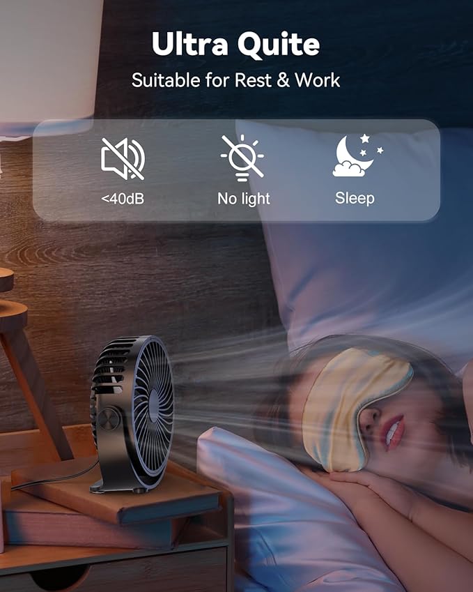 USB Desk Fan, 5 Inch Mini Portable, 3 Speeds Strong Airflow Personal Desktop - Image 5