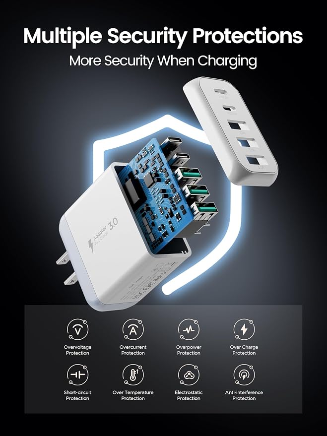 USB C Charger Block, Type C Charger Fast Charging, Total 50W 5-Port USB Wall - Image 7