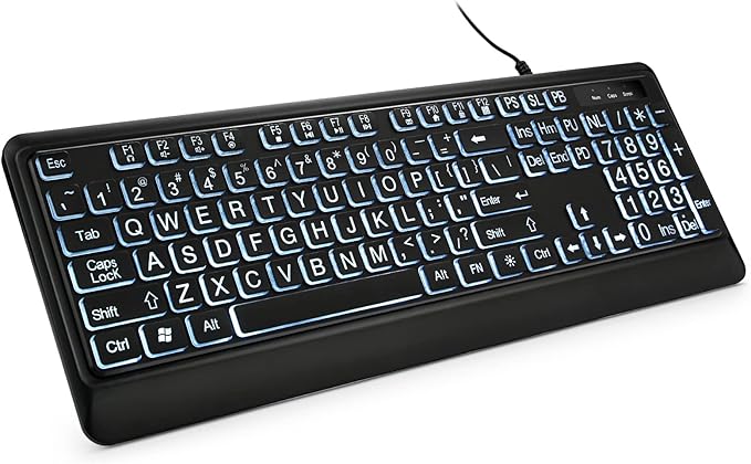 KOPJIPPOM Large Print Backlit Keyboard, USB Wired Computer Keyboard, Full Size by KOPJIPPOM