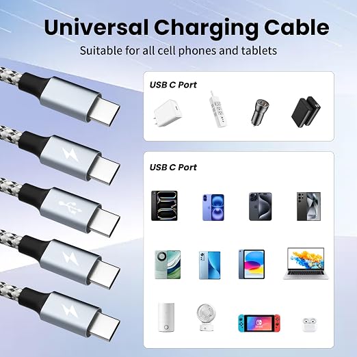 USB C Multi Charging Cable, Dual Type C Cable 1Pack 5FT, USB C Splitter - Image 6