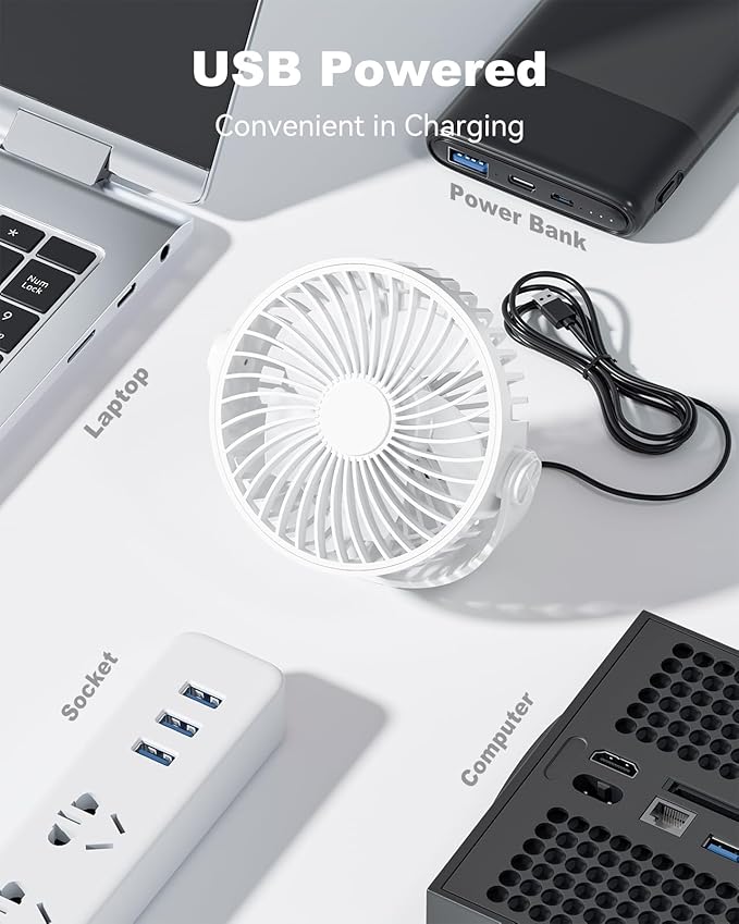 USB Desk Fan, 5 Inch Mini Portable, 3 Speeds Strong Airflow Personal Desktop - Image 4