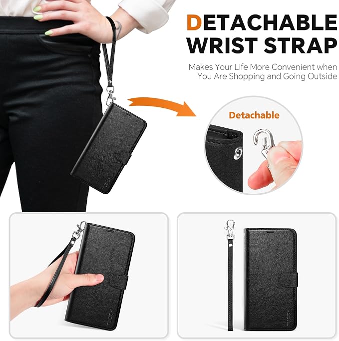 TUCCH Wallet Case for Galaxy S25, 2 in 1 Wrist Strap RFID Blocking PU Leather - Image 6