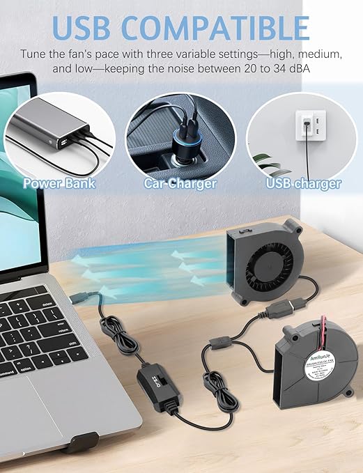 60mm x15mm 2 Pack Small USB Blower Fan 5V - Image 5