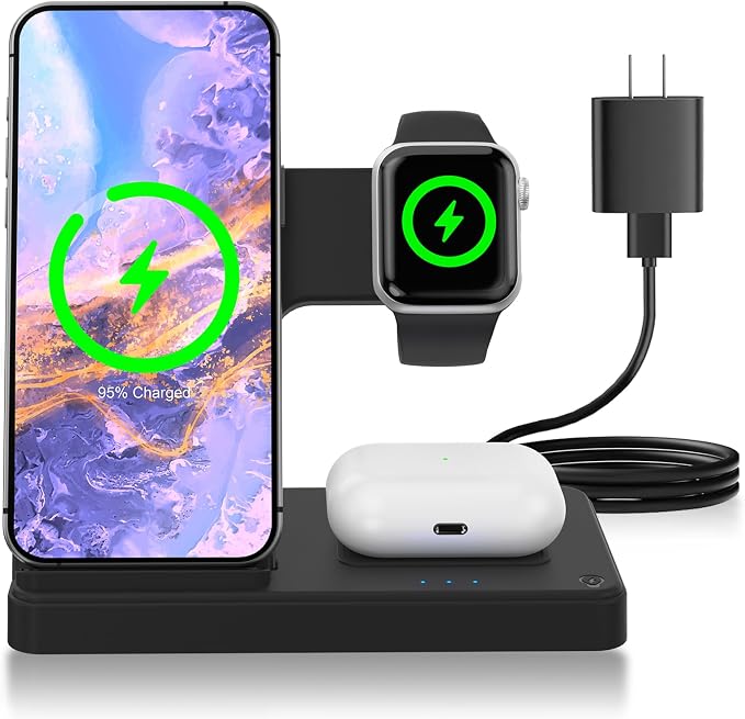 Charging Station Wireless Charger: 3-in-1 Charger Desk Stand Multiple Devices by Unknown
