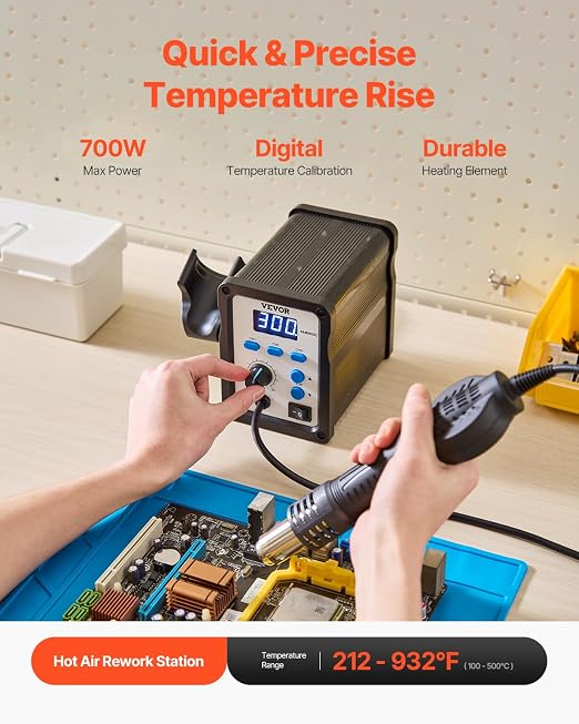 VEVOR Hot Air Rework Station, 700W Digital Display SMD Rework Station, - Image 2