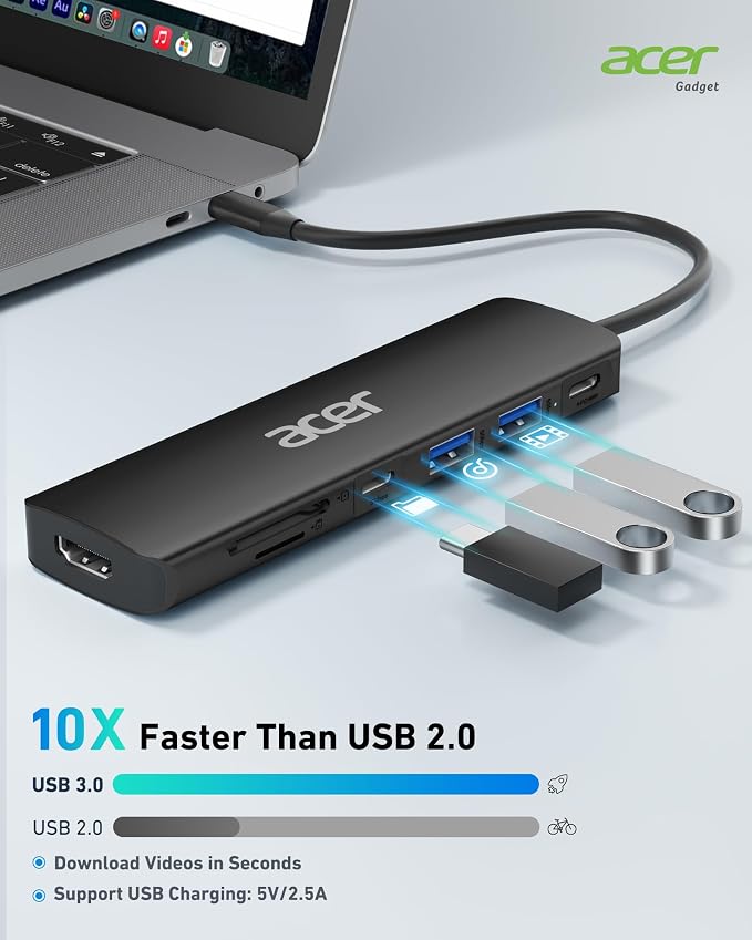 Acer USB C Hub, 7 in 1 USB C to HDMI Dock, 2 USB 3.1 GEN1 and 5Gbps Type-C Data - Image 3