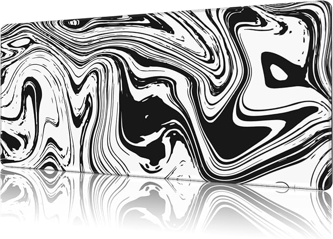 Mouse Pad Large Black and White Fluid Non-Slip Gaming Desk Mat by NIYLYNSYN