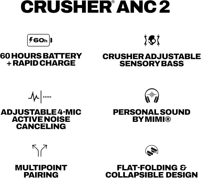 Skullcandy Crusher ANC 2 Over-Ear Active Noise Cancelling Wireless Bluetooth - Image 10