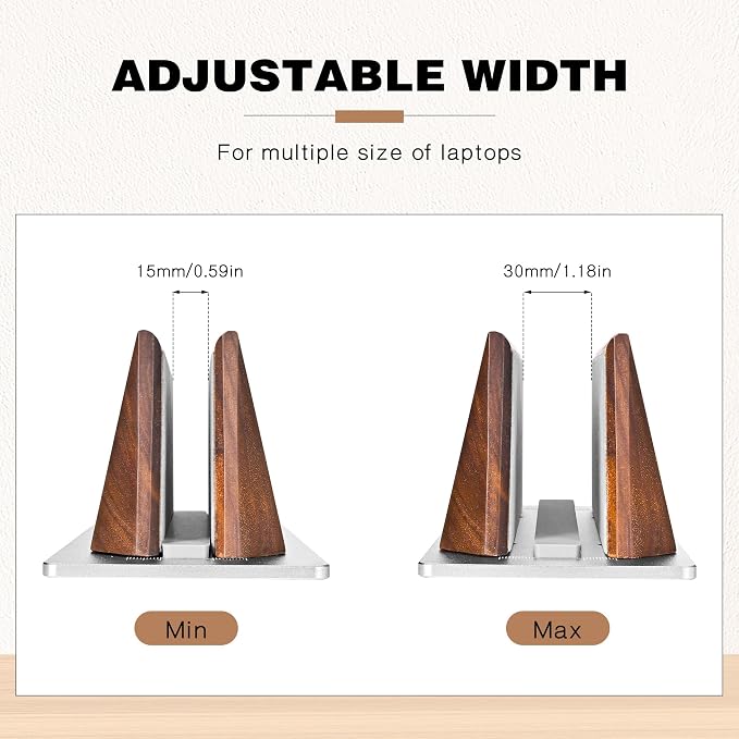 muso wood Vertical Laptop Stand, Walnut Laptop Holder Desktop Stand - Image 3