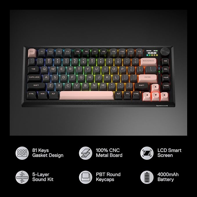Redragon K720 Wireless CNC Gasket Gaming Keyboard w/Hype Screen & Knob - Image 2