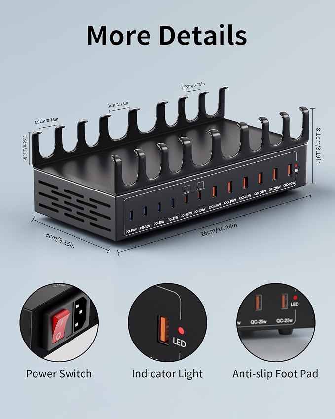 470W Charging Station for Multiple Devices, 12-Port USB C Charging Station - Image 8