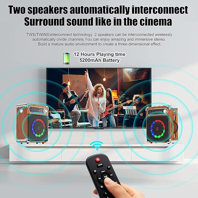 Bluetooth Speaker with Two Wireless Microphones, Outdoor Speaker with - Image 3