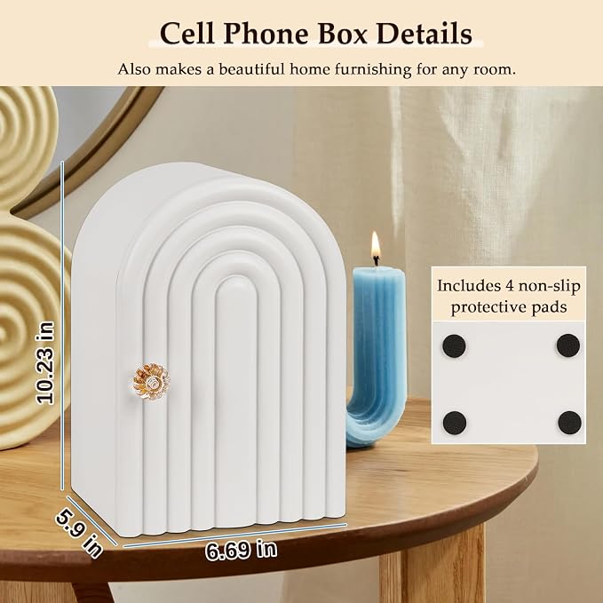 Phone Box for Family Time, Bamboo Cell Phone Jail, 3 Sections Hold 6 Phones - Image 3