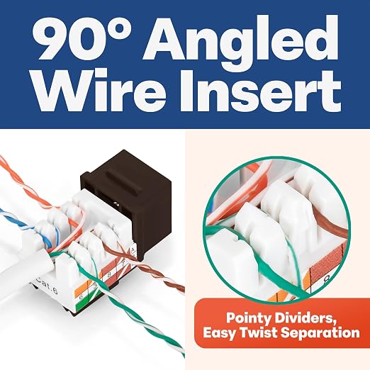 Everest 90° Angled RJ45 Cat6 Keystone Jacks 20-Pack in Brown - Image 3