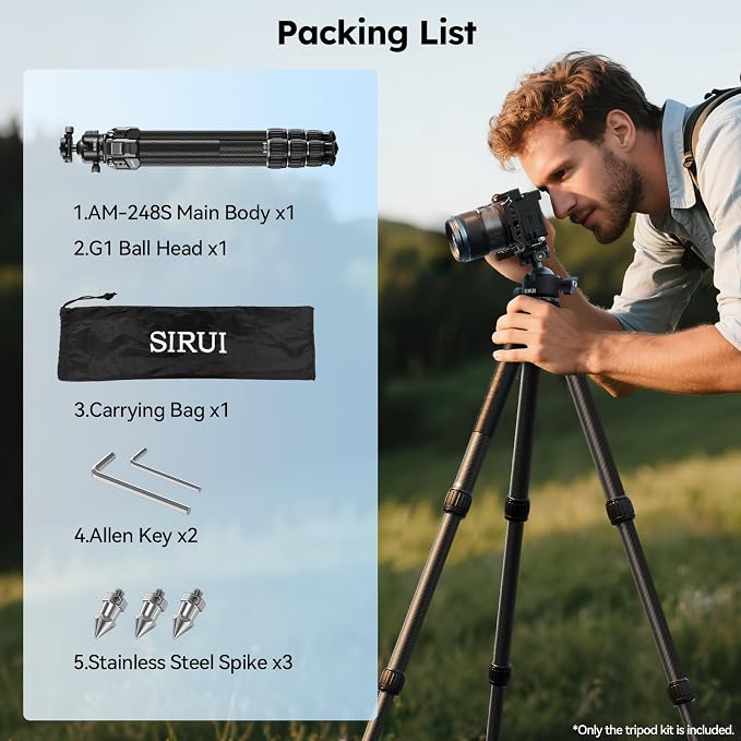 SIRUI Professional Travel Carbon Fiber Tripod 20kg/44lbs Load, Max Tube Dia - Image 9