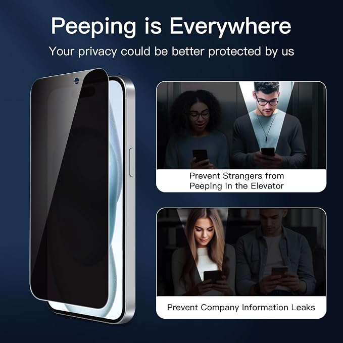 NEW'C 3 Pack Privacy for iPhone 16 Plus, 15 Plus Screen Protector, Anti-Spy - Image 4