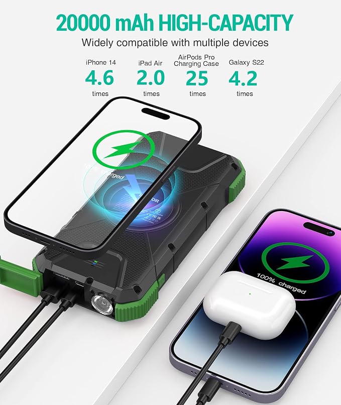 BLAVOR Solar Power Bank, PD18W QC3.0 Fast Charging 10W Wireless Charger - Image 6