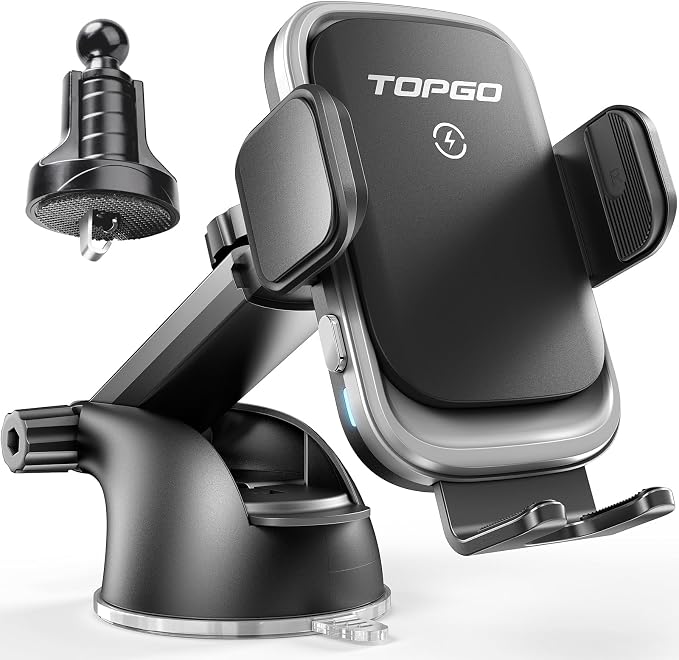 TOPGO Dashboard Wireless Car Charger, Universal Cell Phone Holder, Wireless by TOPGO