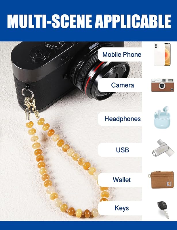 Handmade Natural Gemstone Beaded Charm Cell Phone Camera Lanyard, Wrist Strap - Image 3