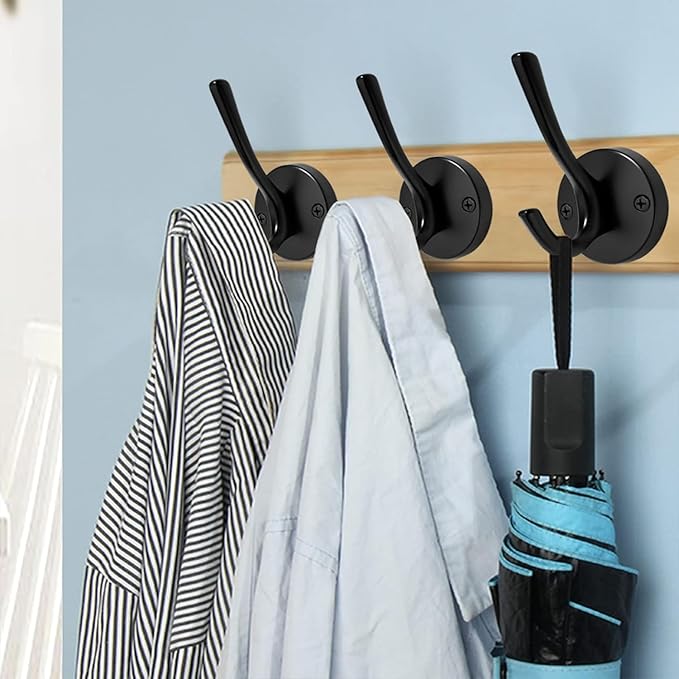 4 Packs Black Coat Hooks, Decorative Double Prong Metal Closet Hooks - Image 6