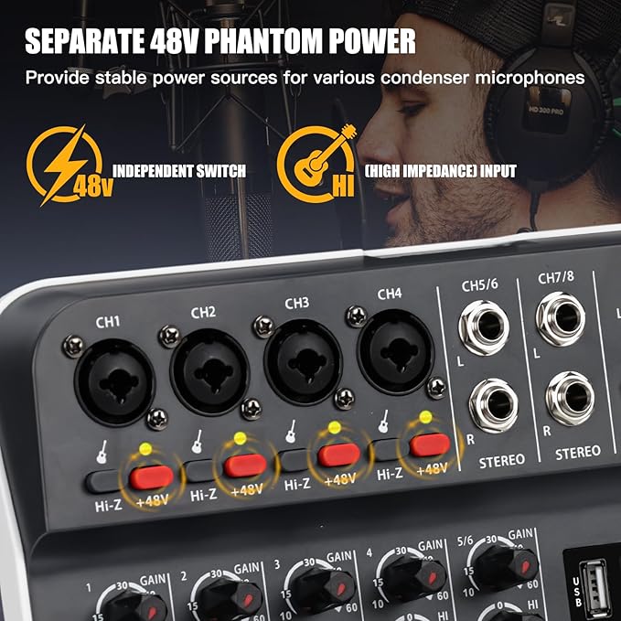 Audio Mixer, TKLBLS Studio Audio Sound Mixer Board, 6 Channel Unpowered - Image 3