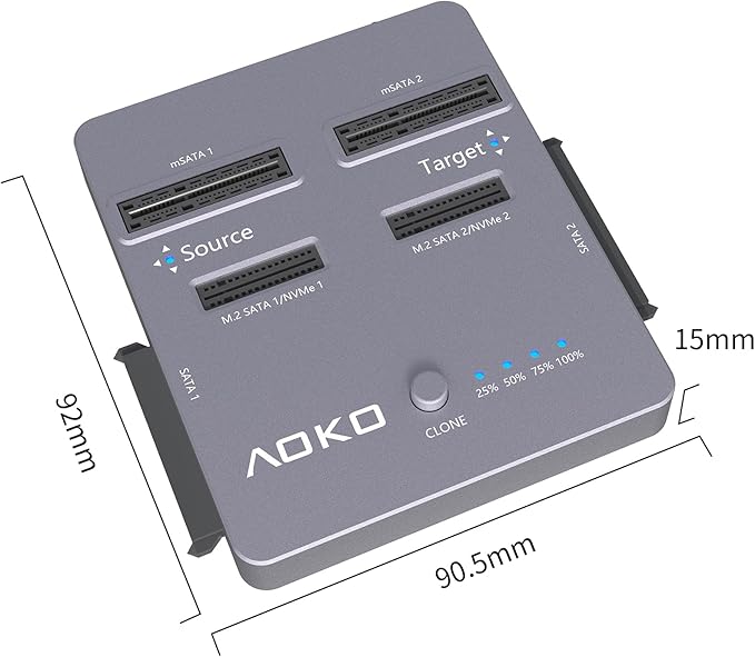 AOKO M.2 NVMe SSD Cloner, Dual-Bay 4-in-1 Hard Drive Duplicator/Reader - Image 2