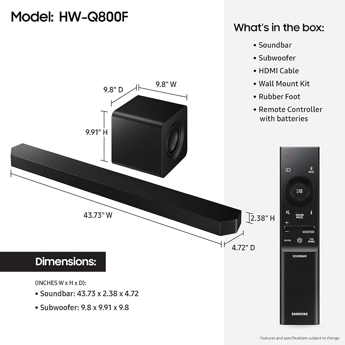 Samsung Q800F 5.1.2ch Q Series Soundbar + Subwoofer, Wireless Dolby Atmos - Image 2